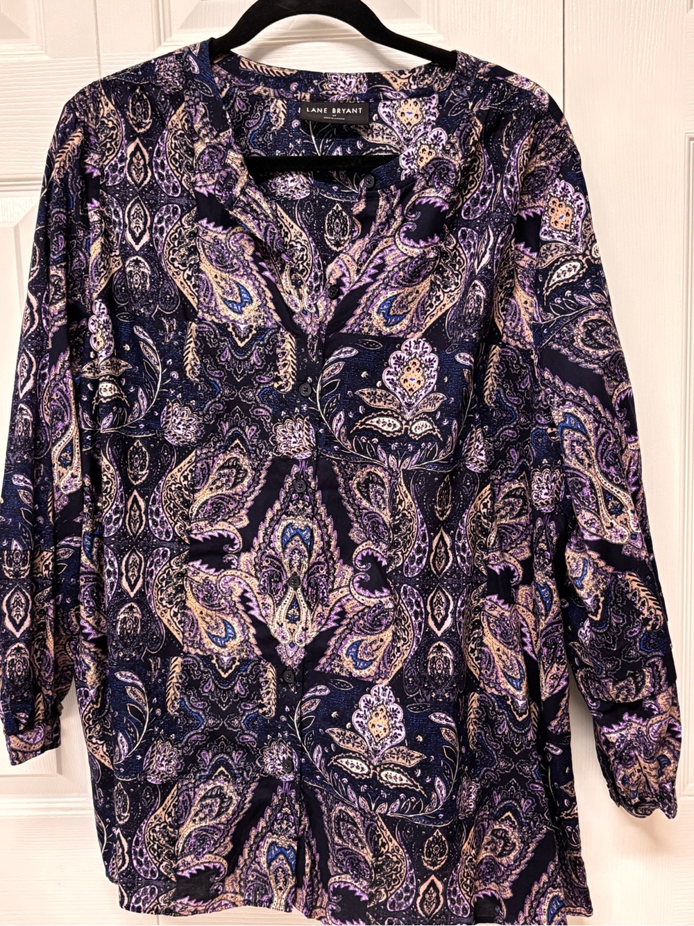 Lane Bryant Woman’s Navy & Purple Paisley Shirt